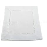 12 CleverDelights White Pure Linen Hemstitch Cocktail Napkins - 6" x 6" Ladder Hemstitch Beverage Napkins - 100% Linen 6 Inch Coaster