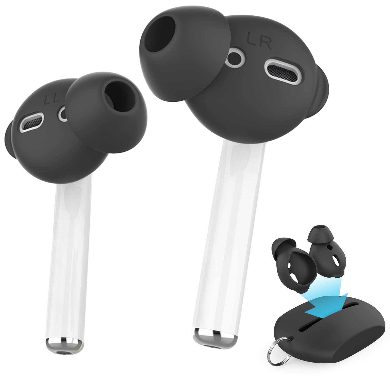 Photo 1 of AhaStyle 3 Pairs AirPods Ear Tips Silicone Earbuds Cover [Not Fit in The Charging Case] Compatible with Apple AirPods (3 Pairs Large, Black)