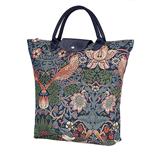 Signare Blue Floral William Morris Strawberry Thief Tapestry Fold-able Reusable Grocery Shopping Bag (FDAW-STBL)