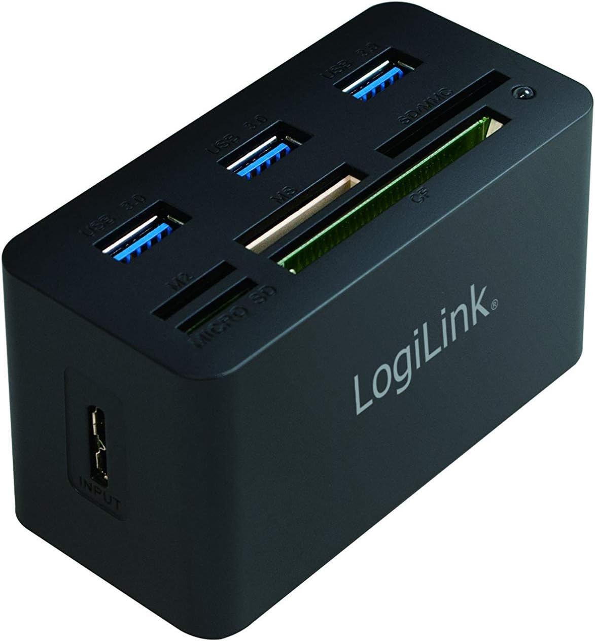 LogiLink CR0042 USB 3.0 Hub with All-in-One Card Reader - Micro SD/SD/MS/M2/CF - Black