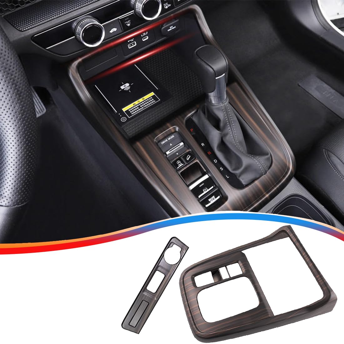 Photo 1 of MUXEE 2PCS Center Console Frame Gear Shift Panel Cover Trim for Honda CRV CR-V 2023 2024 2025 2026 - ABS Wood Grain Sport Interior Accessories