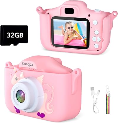 Cocopa Kids Camera for 3-12 Years 1080P 32GB IPS Screen Pink