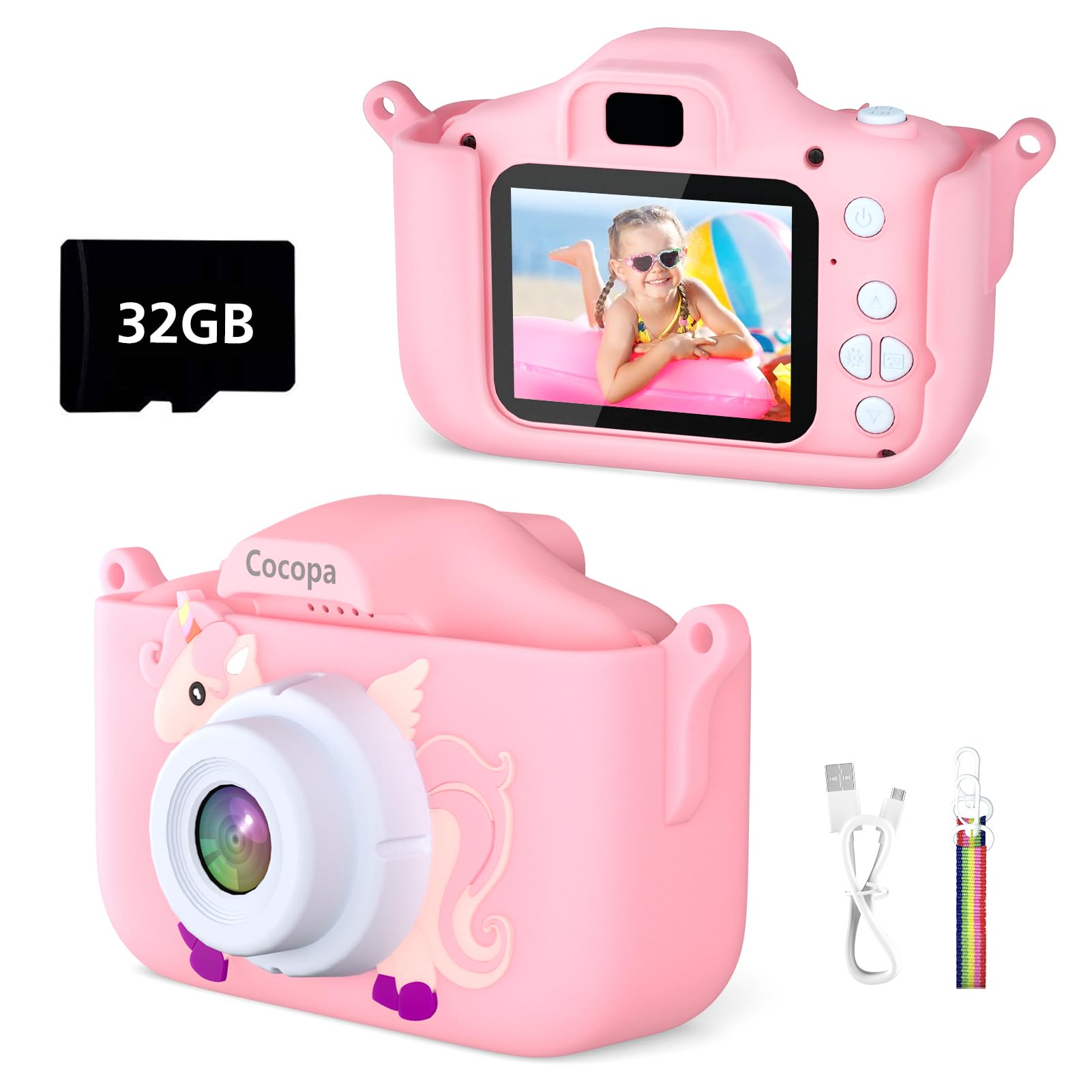 Cocopa Kids Camera Digital Camera for 3-12 Year Old Girls,1080P HD Video Camera for Kids with 32GB SD Card/2 Inch IPS Screen, Birthday Christmas Toy Gifts for 3 4 5 6 7 Year Old Girls (Pink) — image 1