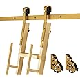 DIYHD 6.6FT Wooden Ladder Rolling Hardware Sliding Library Ladder Track Floor Rollers with Brake,Golden,No Ladder