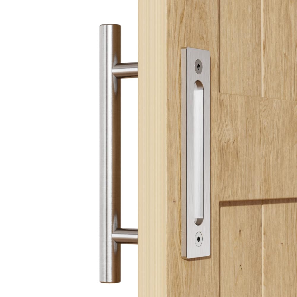 WOLFBIRD 30cm Sliding Barn Door Handle - Double Sided Stainless Steel No Need Grooving Swing Handle