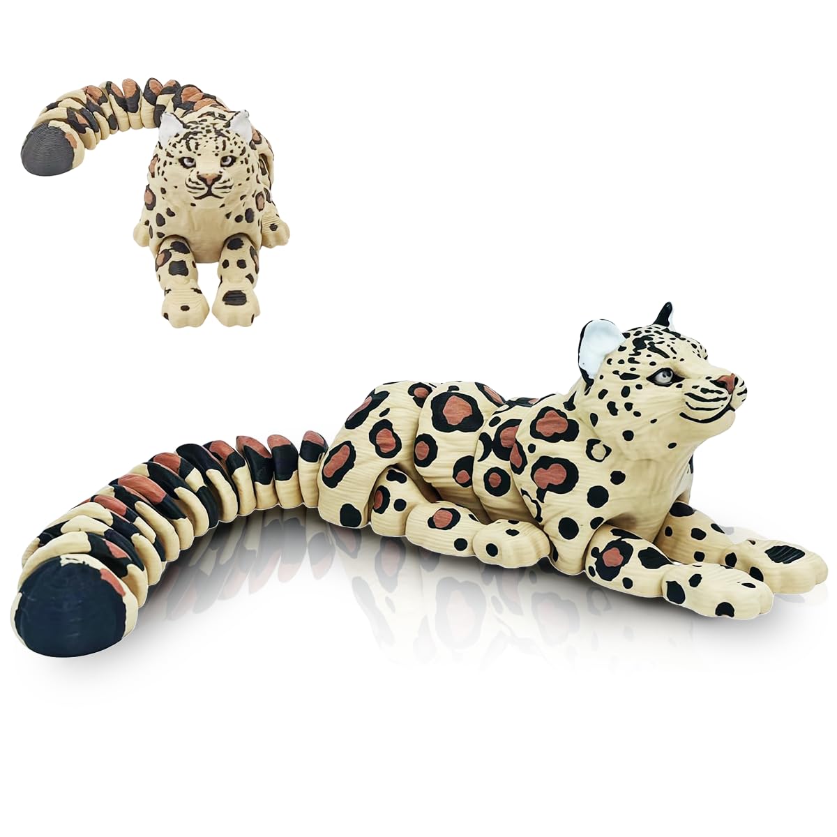 HATFRYF Mini Animal Figures, 3D Printed Animals Snow Leopard, 21cm Articulated Animal Toy with Realistic Poseable Joints, 3D Printed Toys Desk Decor for Boy and Adult Home Display
