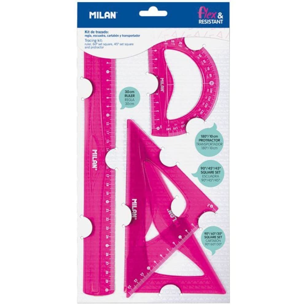Milan M359801P Tracing Kit, 4 flexible rules, Pink