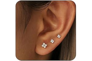 Lunvky 3 Pairs 14K Gold Plated Stud Earring Sets for Women Dainty 925 Sterling Silver Earrings for Multiple Piercing Tiny Cartilage Tragus Cute Trendy Post Earrings Stacks Jewelry Gifts