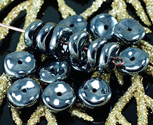 New Shape 20pcs Hematite Silver Black Luster Waved Flat Round Disk Disc Washer One Hole Halloween Czech Glass Beads 8mm