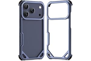 OGRANEE Metal Bumper Case for iPhone 17 Pro Max, Aluminum Alloy Frame Hollow Back Design Compatible with Magnetic, Minimalist Slim Shockproof Cool Cover Hard Shell, Raised Edge Protection, Blue