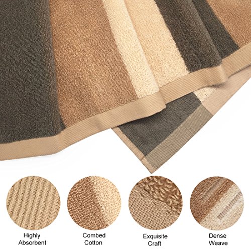 Years Calm 3 Pack Cotton Towel Sets Eco Friendly Soft Absorbent Striped Hand Towel, Washcloths and Bath Towel for Hotel Spa Bathroom (Beige) - Thumbnail 4