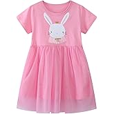 Youlebao Toddler Girls Cotton Embroidery Applique Short Sleeve Casual Dress