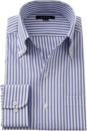 Amazon オジエ Ozie メンズ ワイシャツ カッターシャツ スリム 長袖 クールマックス 形態安定 イタリアンカラー スキッパー 青 シャツ 通販