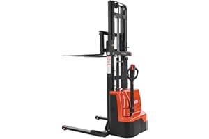VEVOR Full Electric Pallet Stacker, 3300 lbs Capacity, 98.4'' Lifting Height, Pallet Lift Stacker Forklift with Straddle Legs & Forks, 8.66-31.1 Inches Adjustable Fork Width, Orange & Black