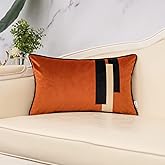 Yangest Burnt Orange Decorative Velvet Lumbar Throw Pillow Cover Striped Patchwork Cushion Case Modern 12x20 Inch Pillowcase for Sofa Couch Bedroom Living Room Home Decor