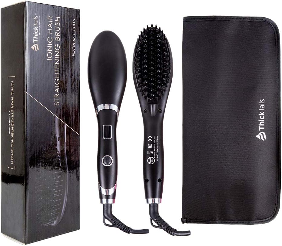 ThickTails Heated Hair Straightener Brush with Travel Bag