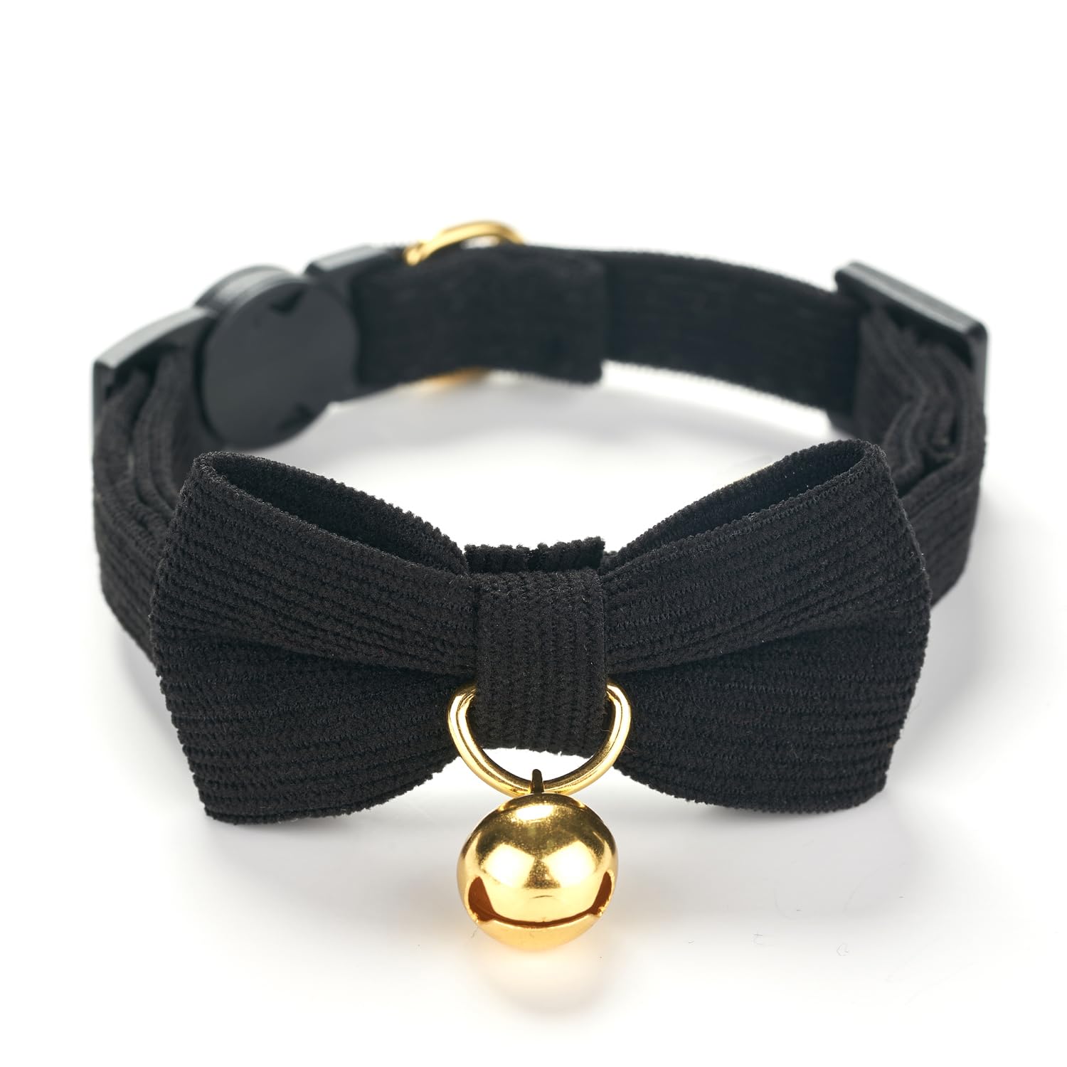 YUDOTE Ultra-soft Collar Natural Cotton Corduroy Made for Cats with Sensitive Skin,Lightweight Kitten Collars with Quick-release Buckle and Removeable Bow-tie,Black Pack of 1