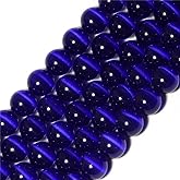 HAAMIIQII 35pcs 10mm Dark Blue Cat Eye Beads Round Loose Gemstone Beads for Jewelry Making Strand 15 Inch