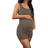 AIBIANOCEL Women's Maternity Bodysuit Pregnancy Shapewear Sleeveless Tank Top Shorts Ribbed Romper Jumpsuit