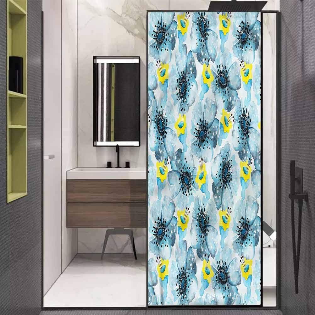 Glass Sticker Window Film Privacy,Vintage Poppies UV Glass Film Window Home Office Living Room,17.7" W x 78.7" L inches