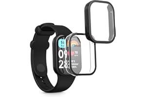 kwmobile Cover Comaptible with Xiaomi Smart Band 8 Pro/Smart Band 9 Pro Covers - 2X Tempered Glass with Plastic Frame - Transparent/Black