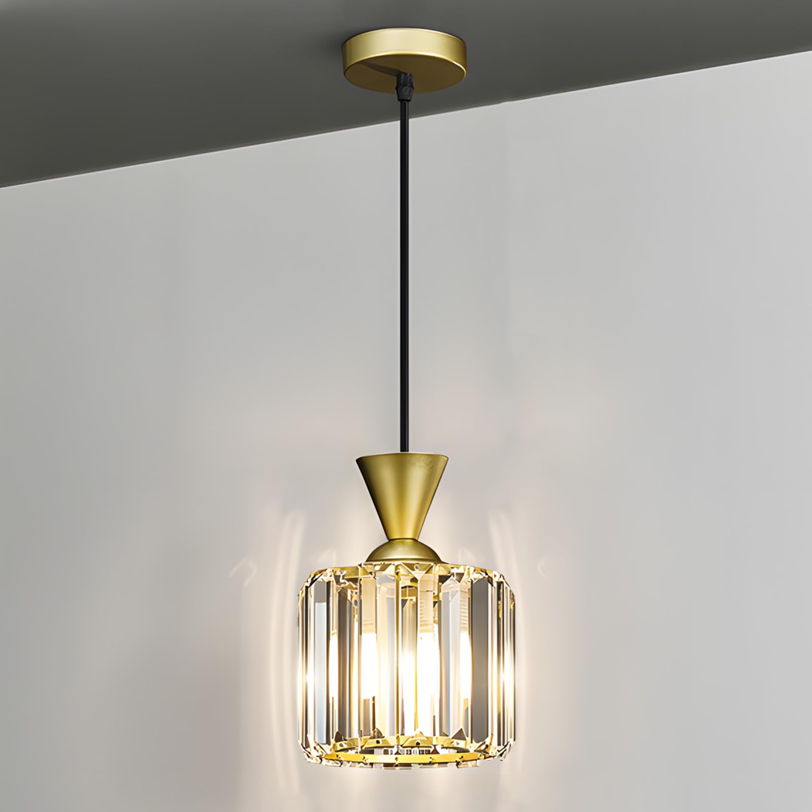 niuniaj Pendant Light,Acrylic Crystal Pendant Light Shade,150CM Adjustable Ceiling Pendant Light Fitting,E27 Pendant Ceiling Light fof Living Room Bedroom Kitchen Dining Room Hallway Glod(NO Bulb)