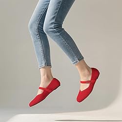 CELNEPHO Red Flats for Women Square Toe Ballet