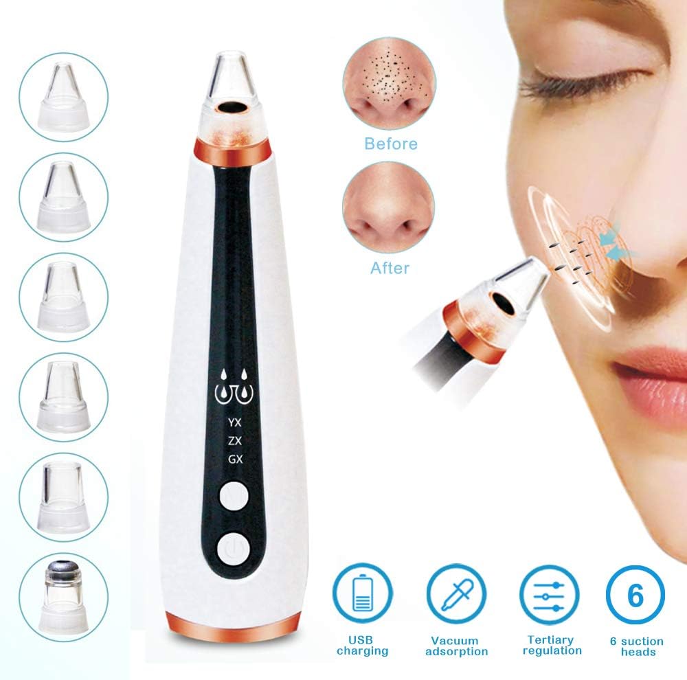 Blackhead remover, pore vacuum Effective cleaning Tool for Blackhead, Large pores， Grease, Acne Remove 6 Replaceable Suction Head, LED Screen display, Works for Male and female
