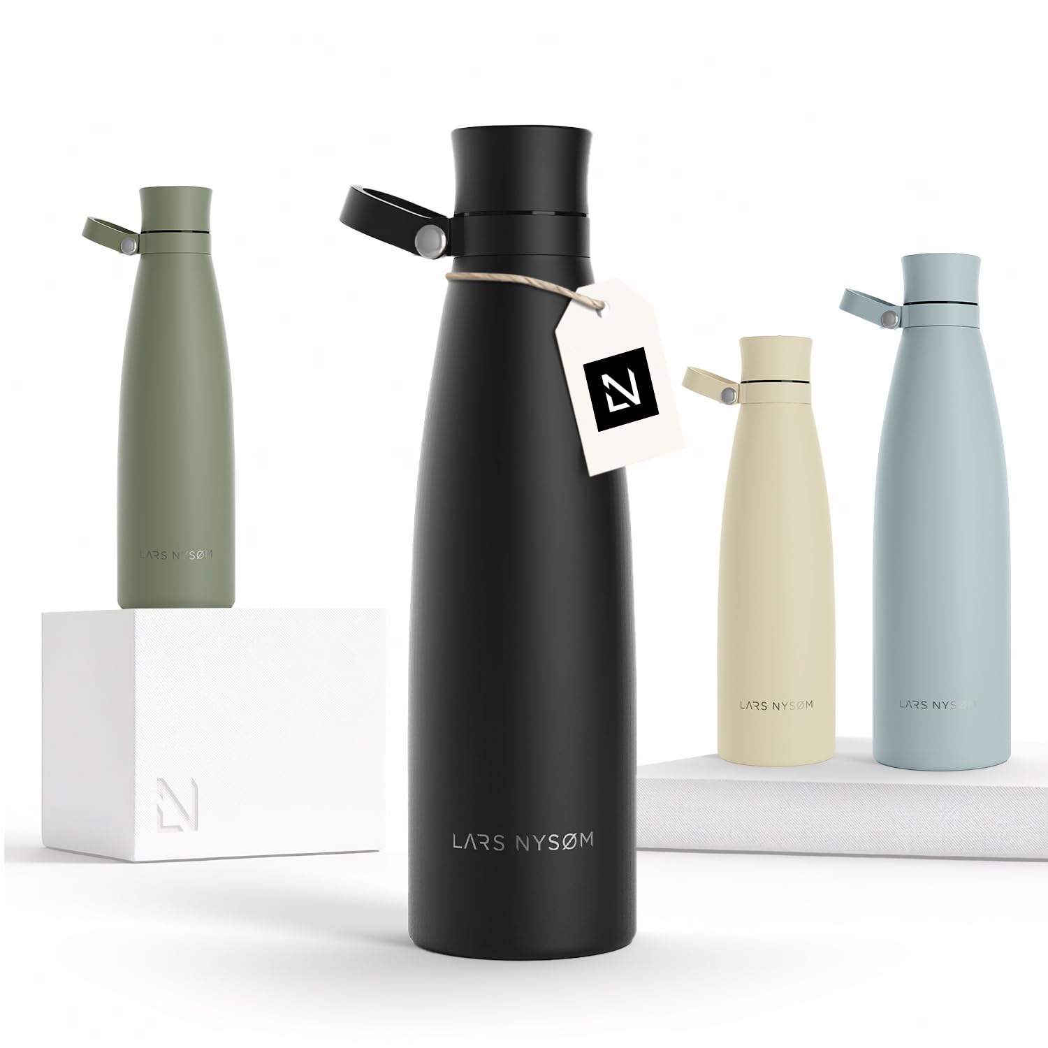 LARS NYSØM Stainless Steel Insulated Water Bottle 750ml, 1L | Insulated Thermo Flask for Hot and Cold Beverages | Leakproof Drinking Bottle (Carbon Black, 750ml) — image 1