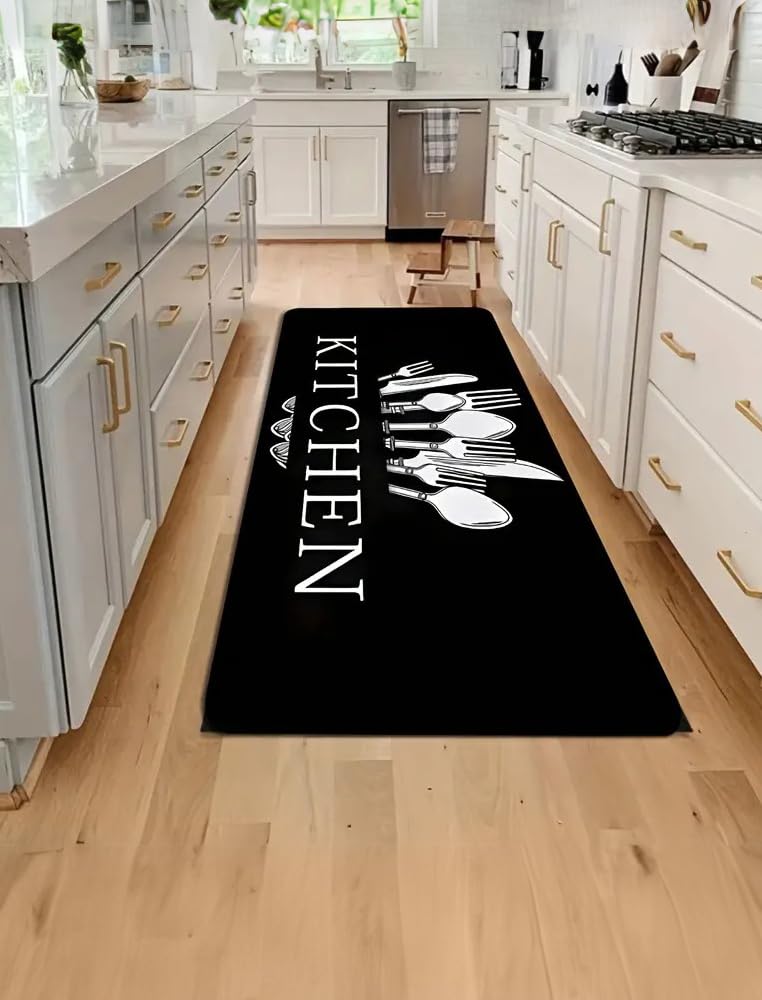 Photo 1 of 1 pc Tableware, Kitchen Floor mat, Bathroom Carpet, Living Room, Bedroom, and Entrance Common,Black,15.7 * 47.24 inch