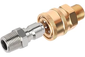 Ufixed Non Rust 3/8" Brass and 304 Stainless SteelPressure Washer Couplers for High Pressure Washer Hose, 5000 PSI Plug ANG Coupler 3/8" Male NPT Pressure Quick Connect Kit