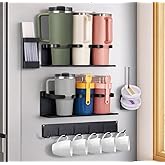 HAMARA Fiber-Steel Magnetic Stanley Cup Holder for Fridge – 5-Piece Tumbler & Lid Organizer Set with Straw Rack & Hook Rail, Water Bottle Storage, Stanley Cup Accessories for Kitchen & Pantry