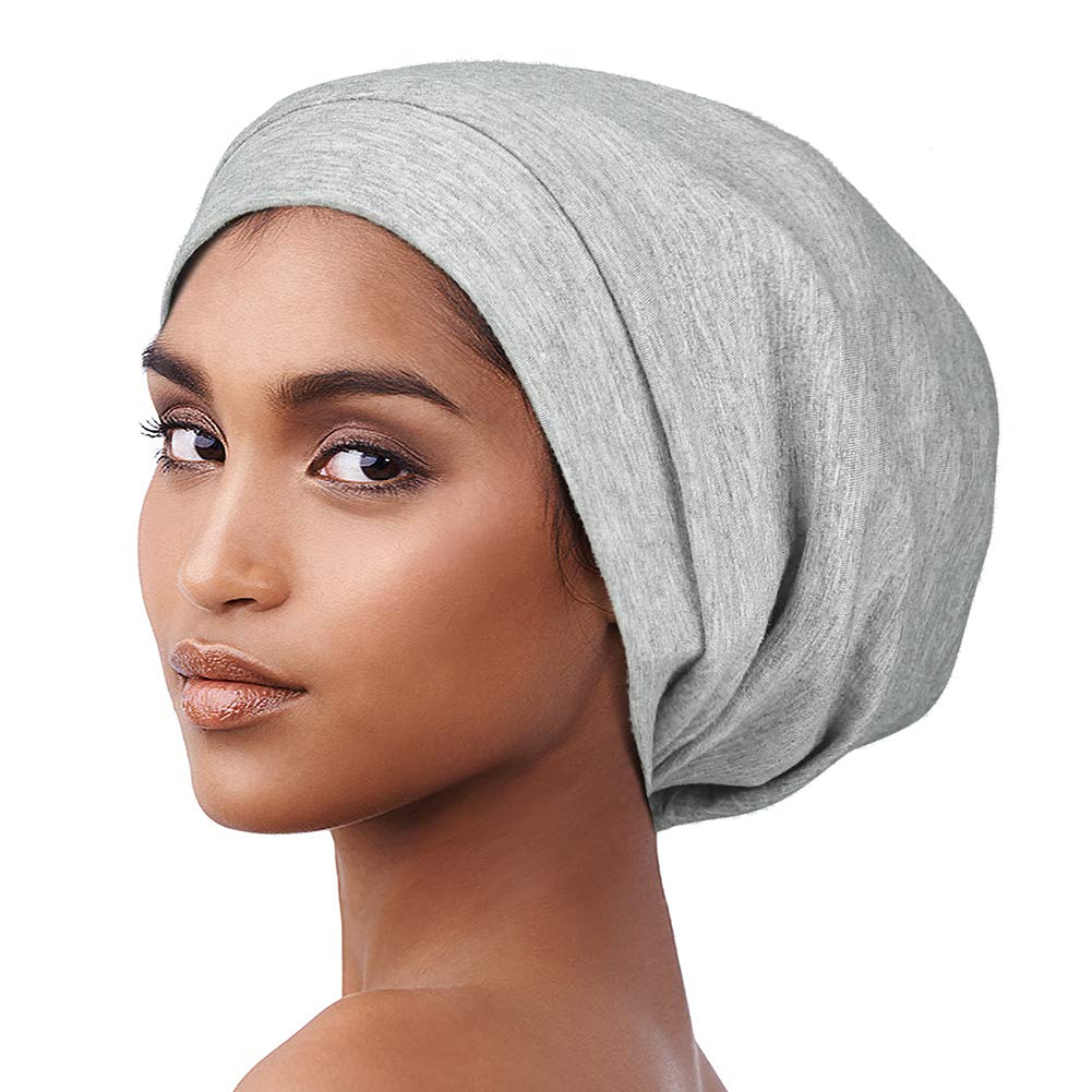 Slouchy Beanie Casual Bonnet Satin Lined Head Wrap Knit Beanie Cap Light Grey