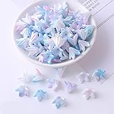 130Pcs Acrylic Trumpet Flower Beads for Jewelry Making AB Lily Flower Bead Caps Gradient Pastel Floral Beads for Earrings Necklace Bracelet DIY Craft Accessories Keychain(Blue Purple)