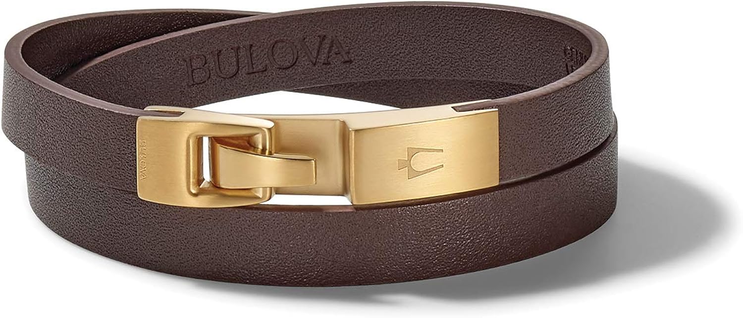 Bulova Mens Classic Bracelet with Brushed Gold Stainless Steel Hook: Jewelry