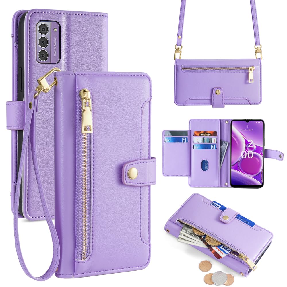 BellaCase Nokia G42 5G Case [6 Card Slots+2 Pockets] [Adjustable Wrist Strap+Shoulder Belt] [Kickstand] [Coin Storage Case] Wallet Case for Nokia G42 5G, Purple