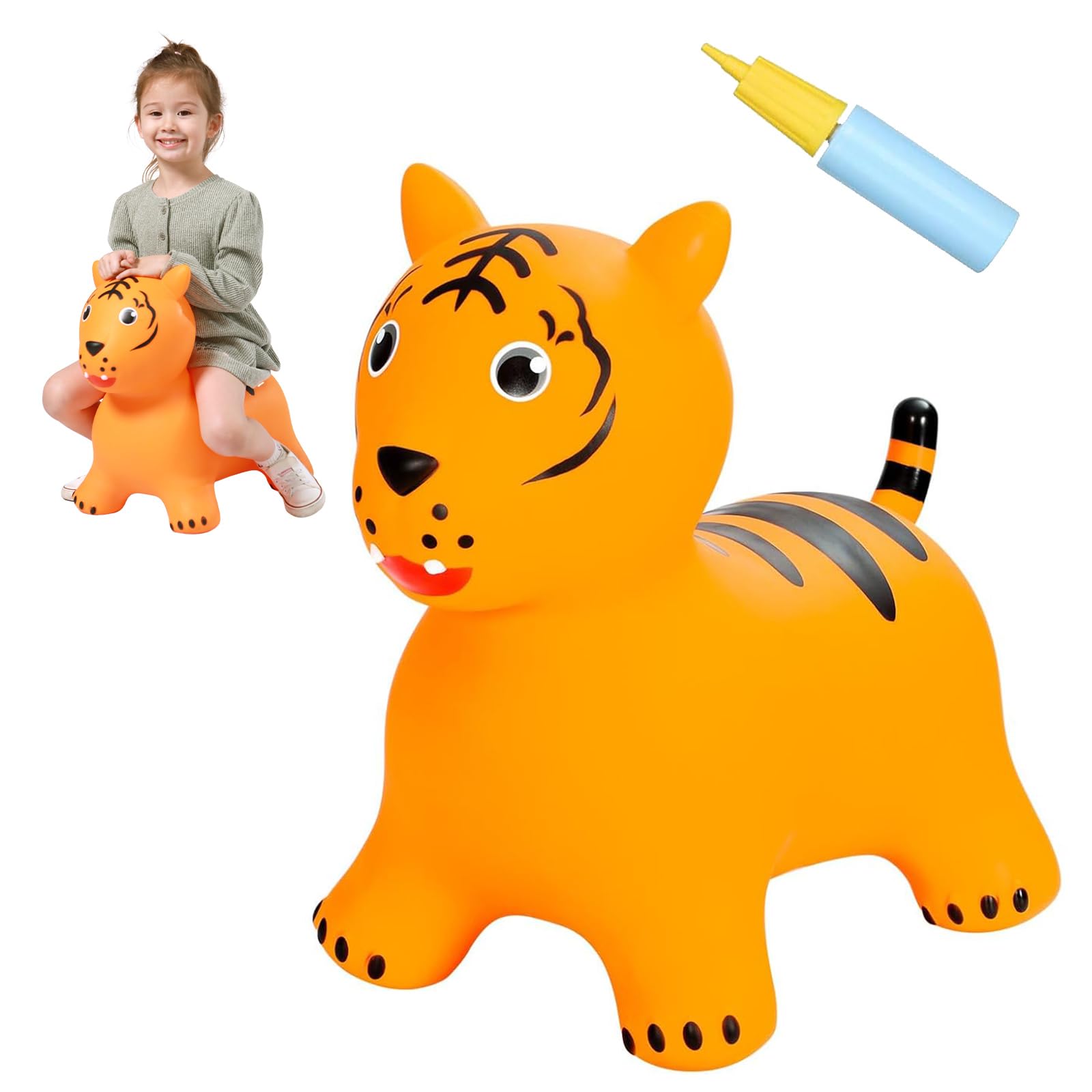 INPANY Bouncy Horse Tiger Hopper Toys, Toddlers Bouncing Zoo Animal Toys, Kid Hopping Bounce Buddies, Inflatable Ride on Rubber Bouncer, Outdoor Indoor Baby Birthday Gift for 2 3 4 Year Old Girl Boy