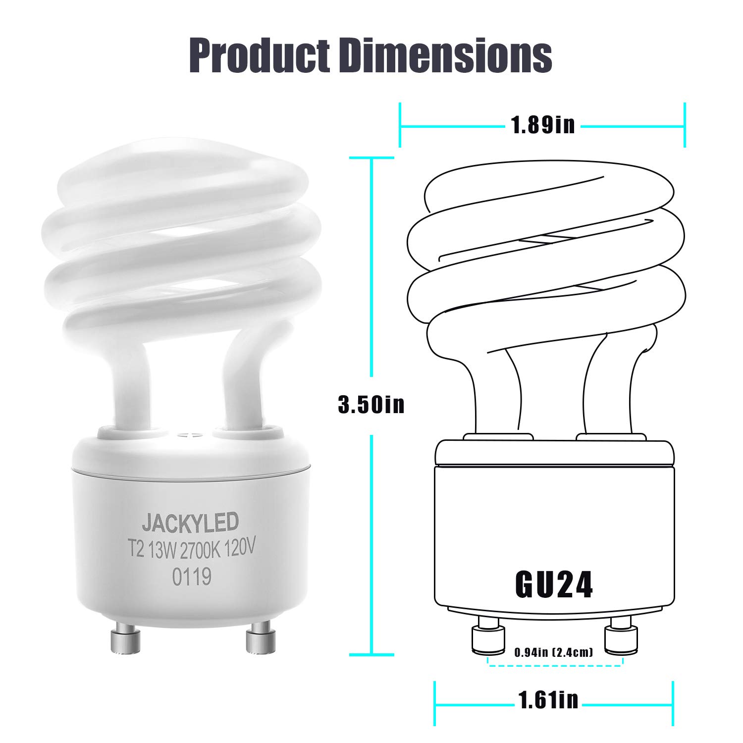 Light Bulbs Gu24 CFL Light Bulbs JACKYLED 6Pack UL T3 Spiral 13w Gu24