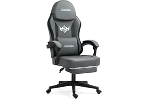 Ergonomic Gaming Chair, Cat-Scratch Proof Leather, Game Chair with Footrest, Flat Seat for Cross-Legged Sitting, Lumbar Massa