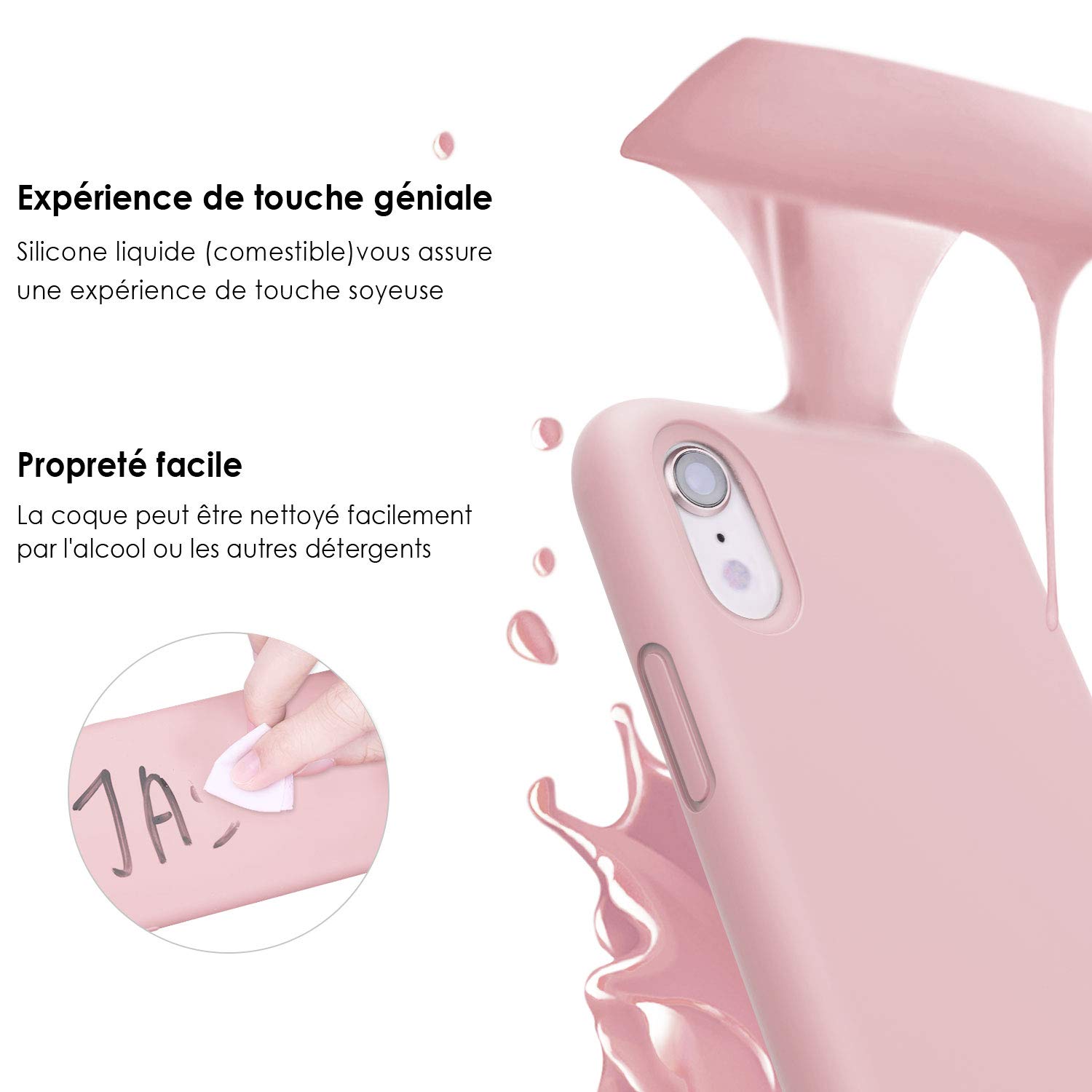 JASBON Coque pour iPhone XR Coque Silicone Liquide avec Protecteur d\'écran Gratuit, Housse Etui de Protection Anti Choc Gel Case pour iPhone XR – Rose Claire