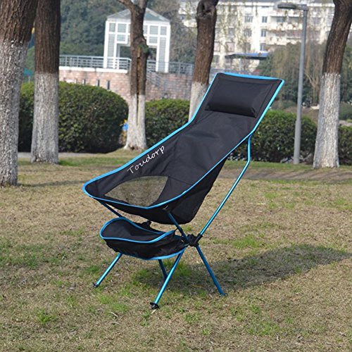 Toudorp High Back Outdoor Folding Ground Reclining Camp Chair for Beach, Picnic, Camping, Backpacking, Hiking, Fishing, Bike Touring and Hunting Trips with Headrest Blue - Thumbnail 3