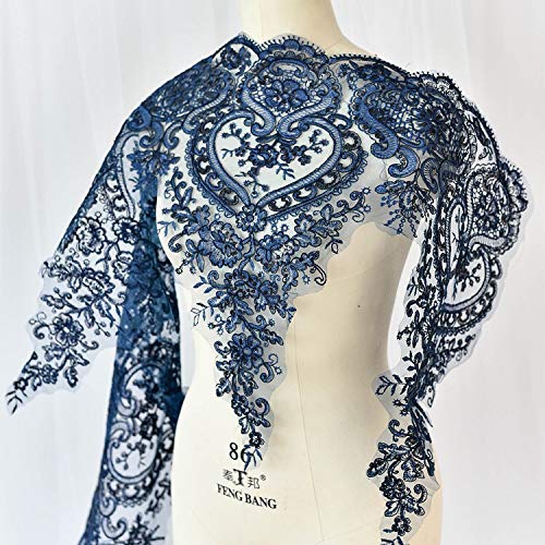 3d Lace Applique Flower Patch Sequin Trim Great for DIY Decorated Craft Sewing Costume Evening Bridal Top A7 (Navy Blue)
