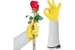 Supersfel Gardening Gloves for Women/Men, Rose Pruning Thorn-Proof Gloves, with Adjustable Cuff and Durable Goatskin Leather, Comfy Breathable Long Sleeve Work Garden Gauntlet Gloves for Yard Work(L)