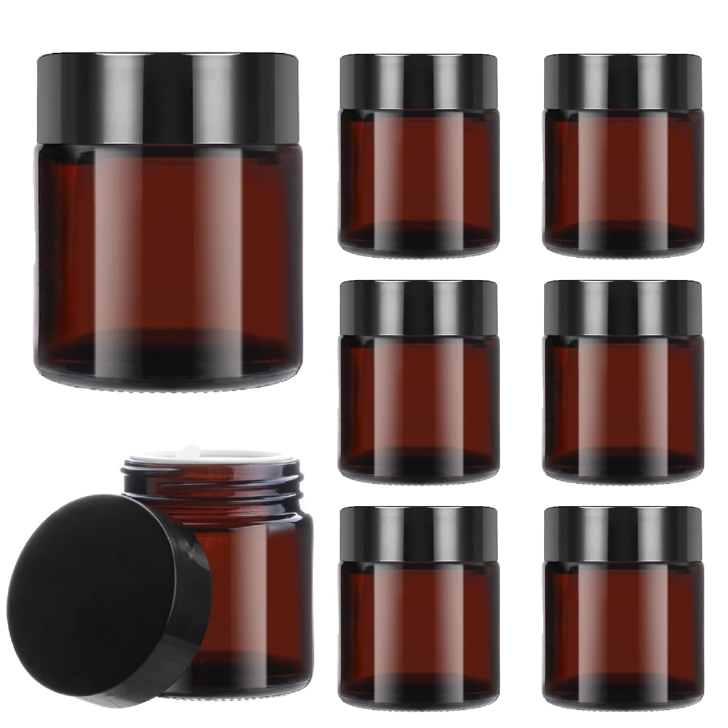 200ml Amber Glass Jars, 8 Pack Empty Cosmetic Jar with Lids and Inner Liners, Refillable Cream Container Jars for Lotions, Essential Oils, Powder