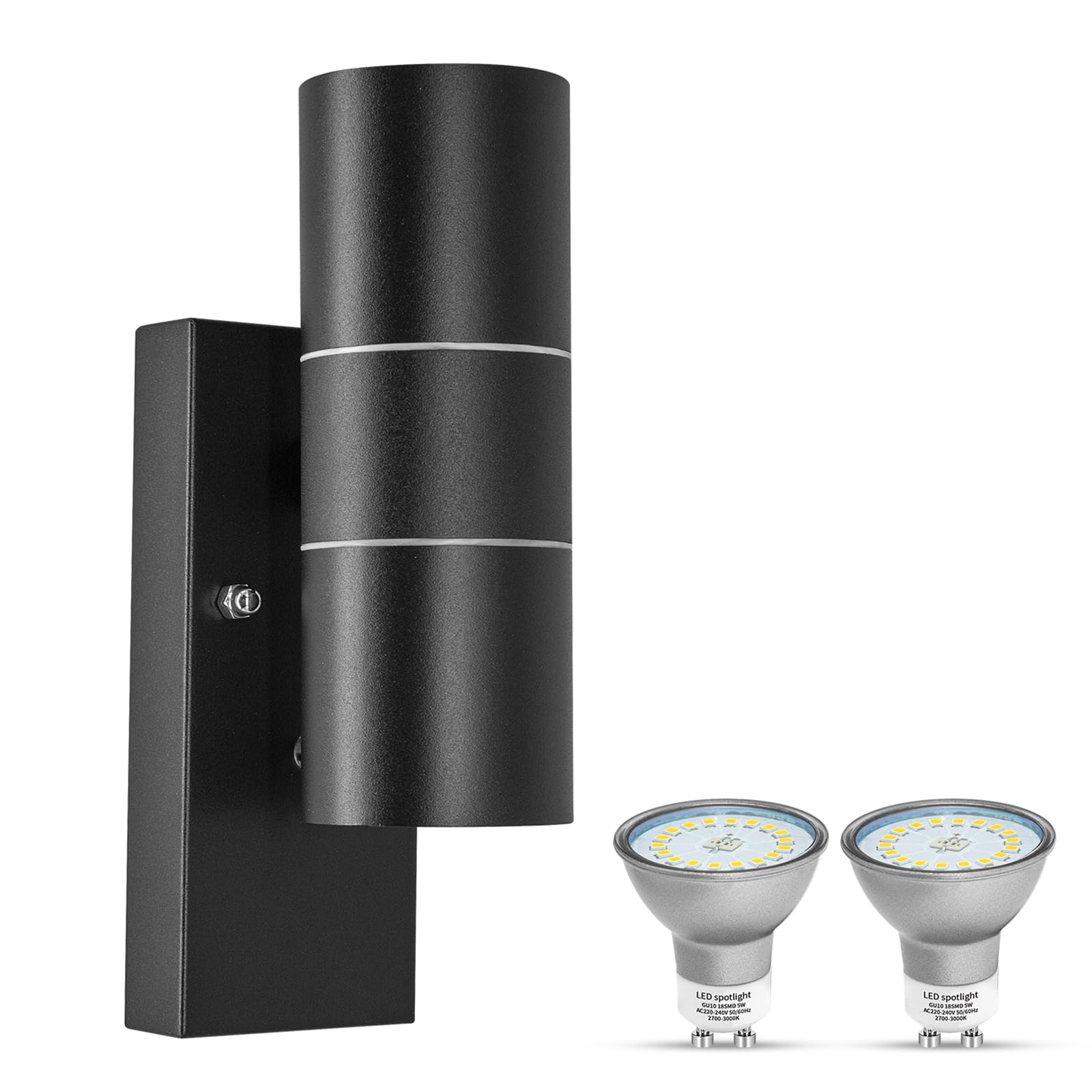 Wondlumi Outdoor Wall Lights Dusk Till Dawn Sensor, Outside Lights Mains Powered 240V IP44 Black Incl. 2X 5W GU10 Bulbs Cool White 6000K