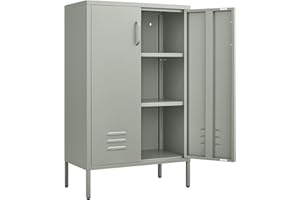 IRONFFICE Metal Cabinet,Entryway Storage Cabinets with Adjustable Shelves,Metal Locker Cabinet for Classroom,Living Room,Grey Green
