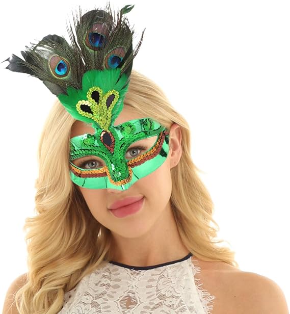 iiniim Pfau Maske Glitzernde Halbe Gesichtsmaske für Cosplay Halloween