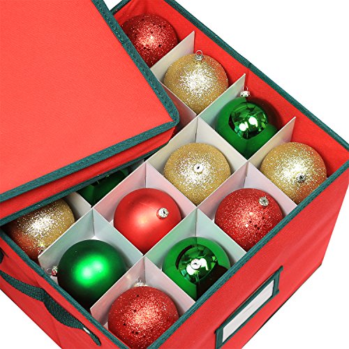 Premium Heavy Duty Ornament Fabric Storage Box With Deviders, 4 Removable Trays, Fits 64 Ornaments Balls, Red (1 Pack, Christmas) - Thumbnail 2