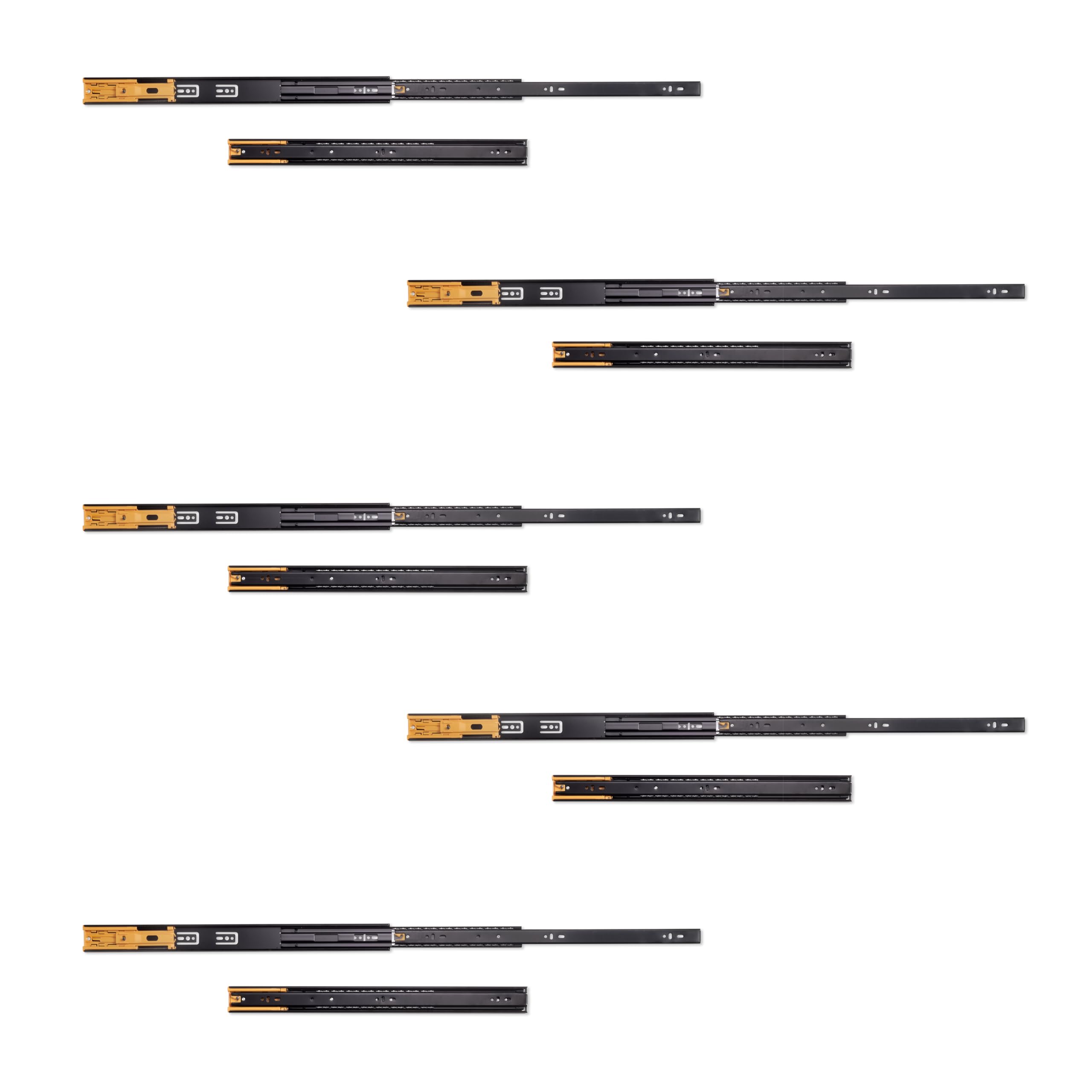 Emuca - Ball Bearing Drawer Slides 45mm x 500mm (1,77 x 15,7 inch), Set of 5 Pairs of Full Extension Drawer Runners with Soft Closing, Black