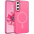 DUEDUE Design for Samsung Galaxy S21 FE Case Magnetic[Compatible with Magsafe], Translucent Matte Back Full Protective Shockproof Cover Anti-Scratch Phone Case for Galaxy S21 FE 5G, Hot Pink